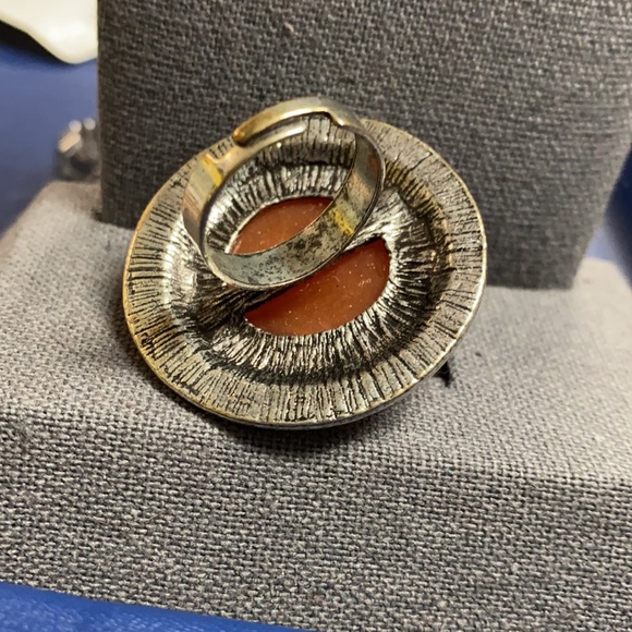 Orange CARNELIAN stone inlays Nsilver metal ring 8 - Picture 5 of 7